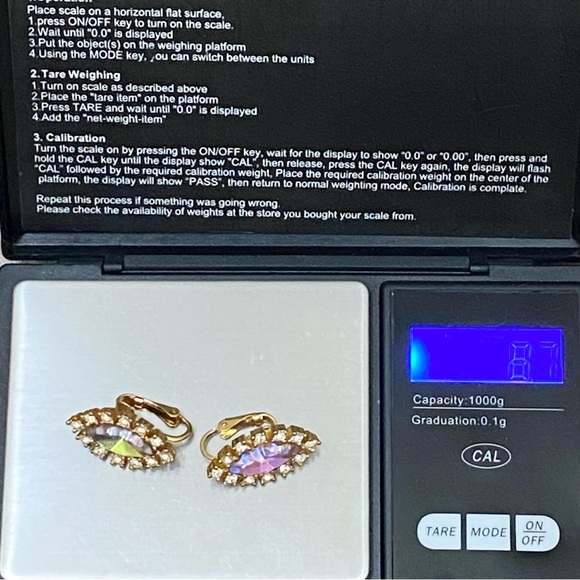 Vintage TARA Signed AB Crystal Aurora Borealis Marquis Navette Clip On Earrings - Picture 12 of 14